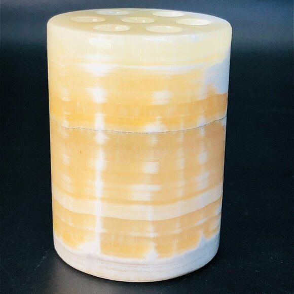 80s Cylindrical Natural Stone Pencil Holder Minimalist Onyx Desktop Organizer - Picture 4 of 10